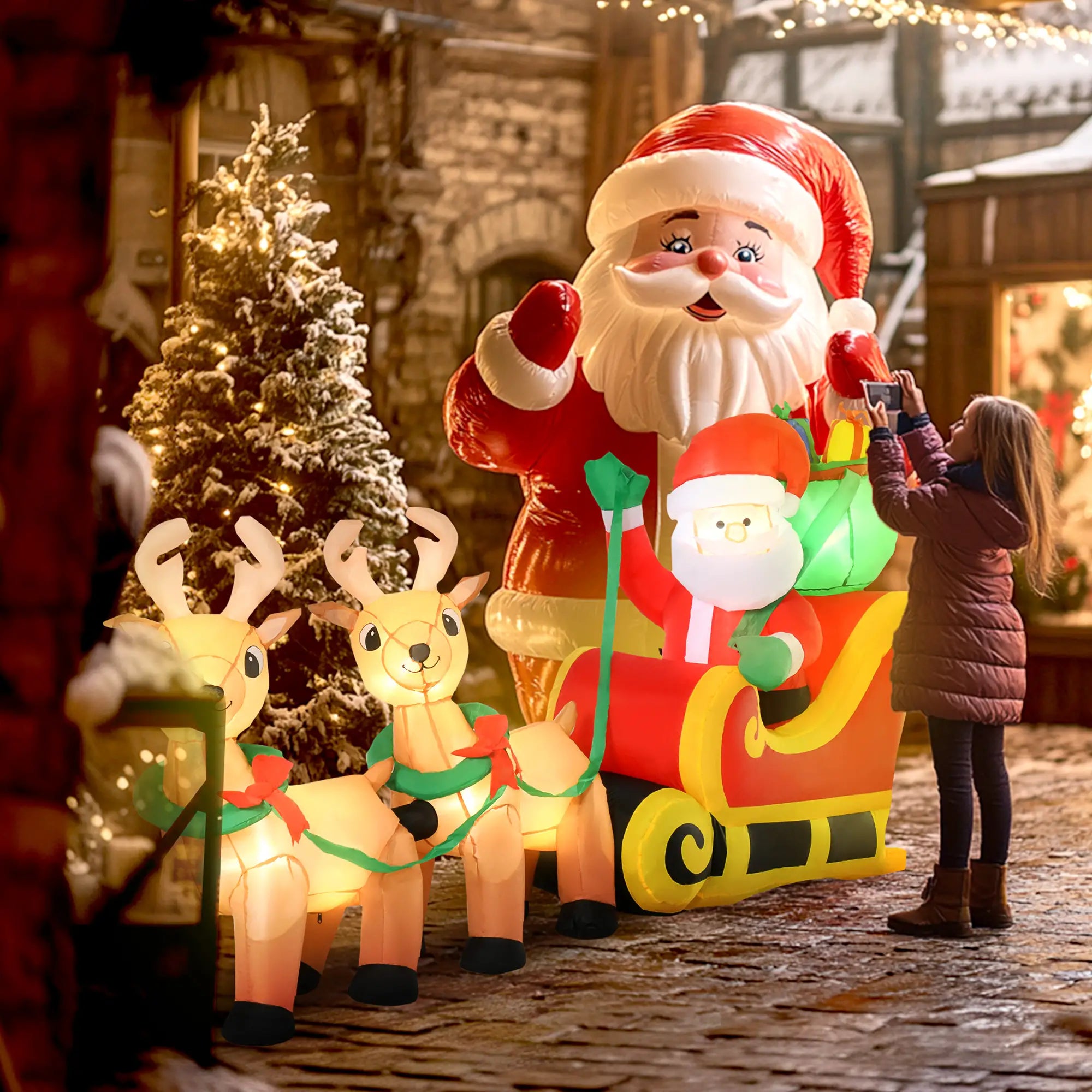 8ft Santa Claus Inflatable with Sleigh, Reindeer, LED Lights Christmas Inflatables at Gallery Canada