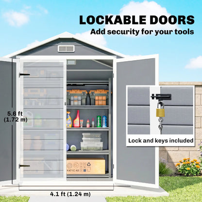 6x4.5ft Plastic Garden Shed, Lockable Tool Storage, Double Doors, Vent, Gray Sheds at Gallery Canada