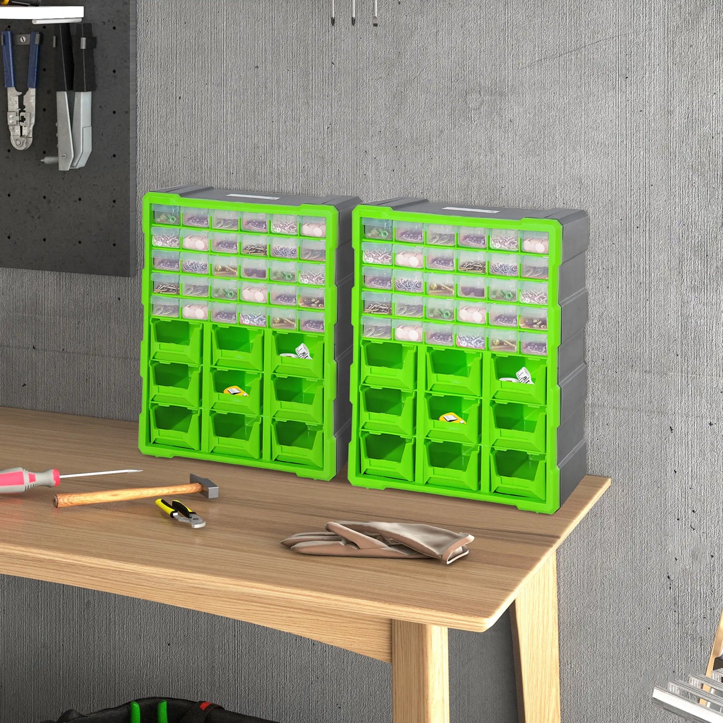 Plastic 39 Drawer Organizer, Wall Mount Storage Cabinet, 2, Green Tool Organizers at Gallery Canada