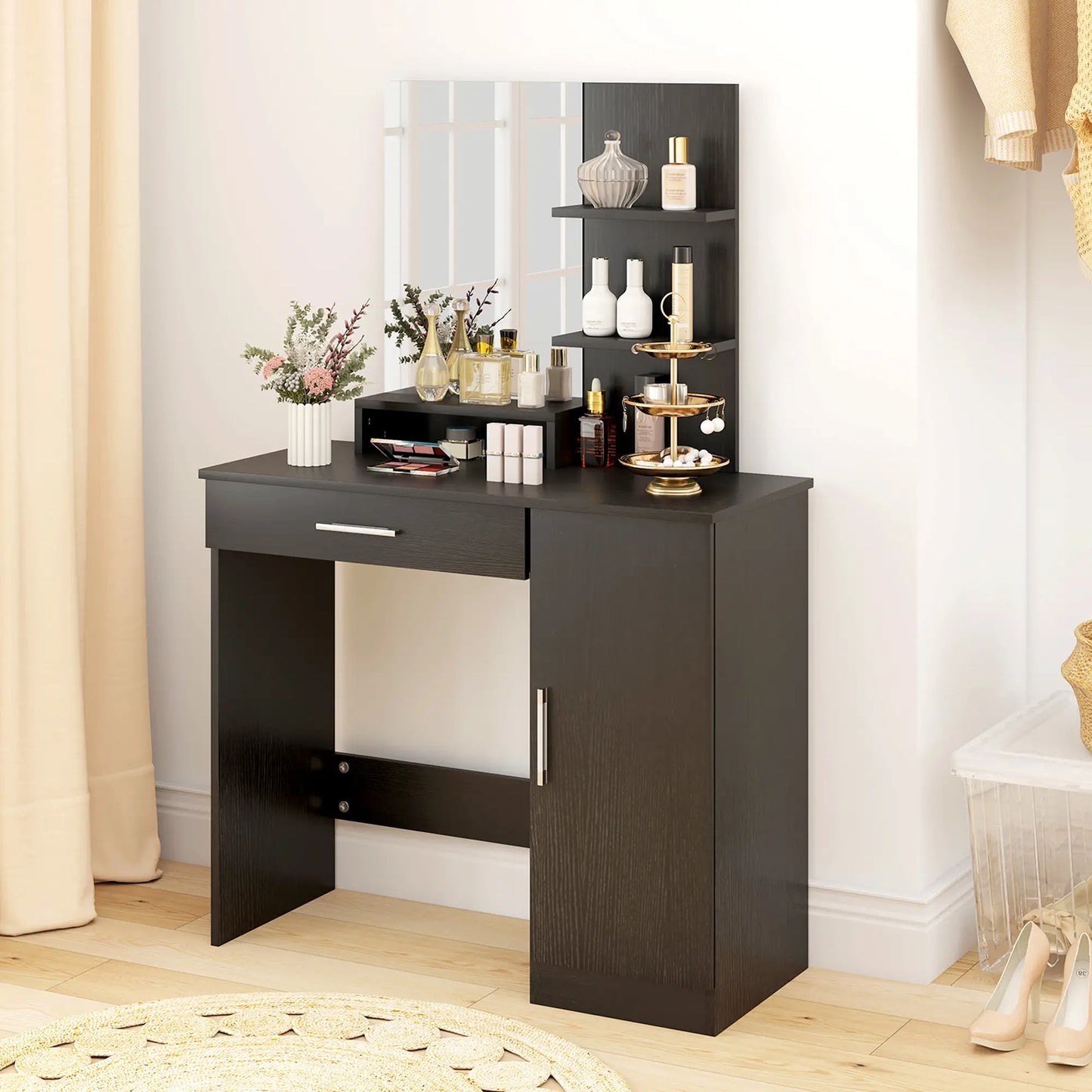Vanity Desk with Mirror, Drawer, Open Compartment, Shelves, Cabinet Dressing & Vanity Tables at Gallery Canada