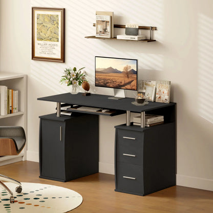 47" Computer Desk with Keyboard Tray, Storage Drawers, Black Computer Desks at Gallery Canada