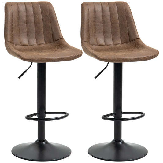 Adjustable Bar Stools Set of 2, Swivel with Back, Footrest, Brown Bar Stools Black & Brown at Gallery Canada
