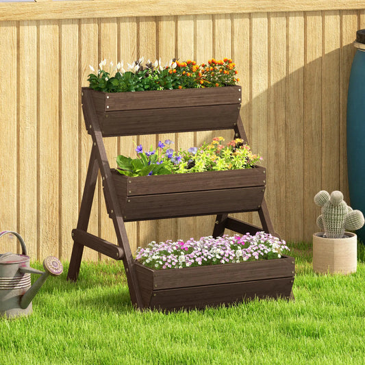 3 Tier Elevated Planter Box, Wooden Raised Garden Bed, 26" x 30" x 30", Carbonized Elevated Garden Beds Brown at Gallery Canada