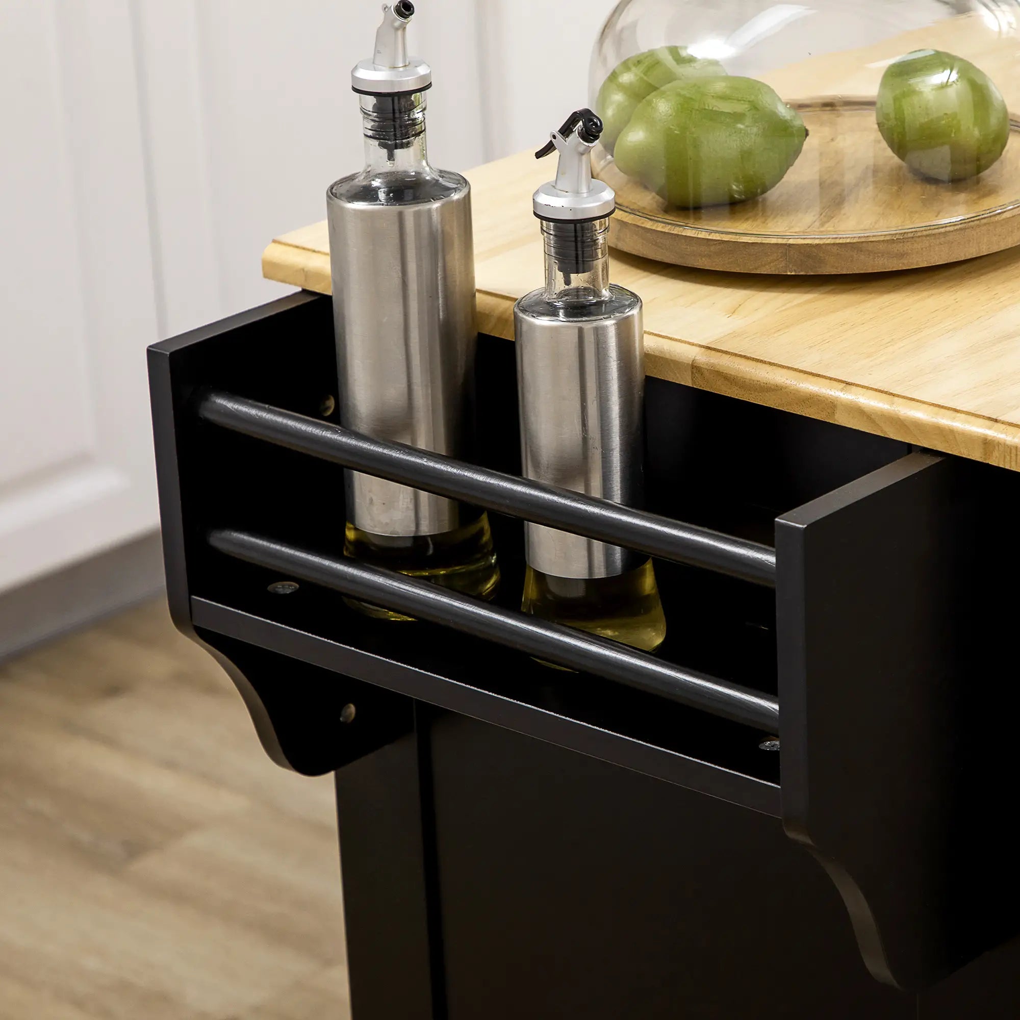 Kitchen Island with Storage, Rolling Cart, Rubber Wood Top, Black Kitchen Islands & Kitchen Carts at Gallery Canada