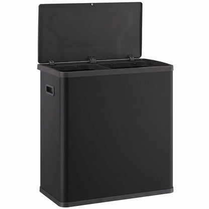 60L Touchless Trash Can, Dual Compartment, Stainless Steel, Black