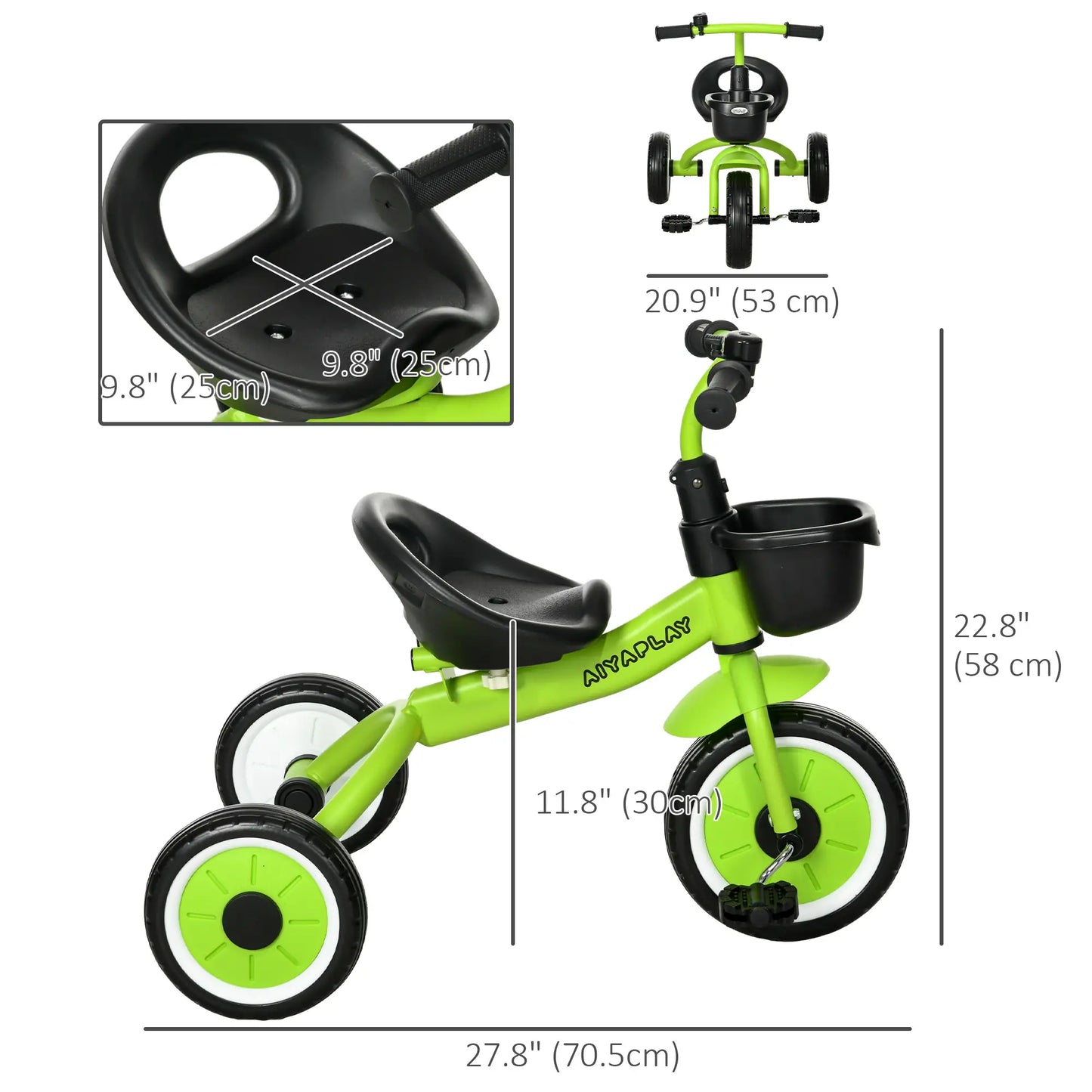 Toddler Tricycle for 2-5 Year Olds, Adjustable Seat, Basket, Bell, Green Tricycles for Kids at Gallery Canada