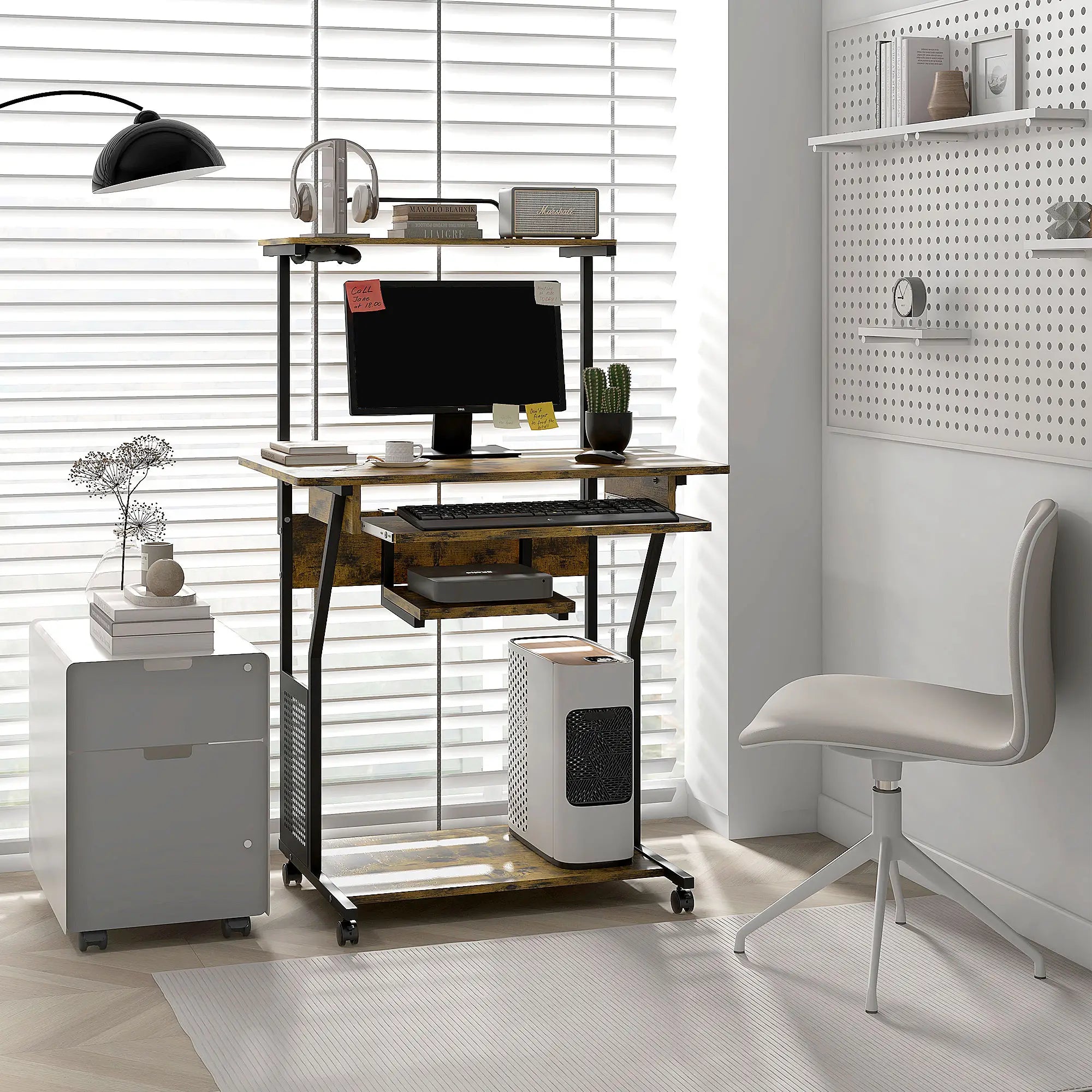 32 Mobile Computer Table, Rolling Study Desk with Keyboard Tray, Rustic Brown Computer Desks at Gallery Canada