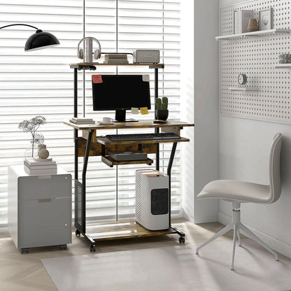 32 Mobile Computer Table, Rolling Study Desk with Keyboard Tray, Rustic Brown Computer Desks at Gallery Canada