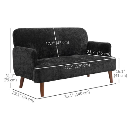 Velvet Fabric 2 Seater Sofa, Small Loveseat 8.3" Thick, Black 2-Seater Sofas at Gallery Canada