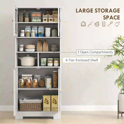 57" Kitchen Pantry, Freestanding Cabinet, Glass Doors, Adjustable Shelves, White Kitchen Pantry Cabinets at Gallery Canada