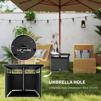 21.75" Outdoor Rattan Coffee Table, Umbrella Hole, Black Patio Side Tables at Gallery Canada