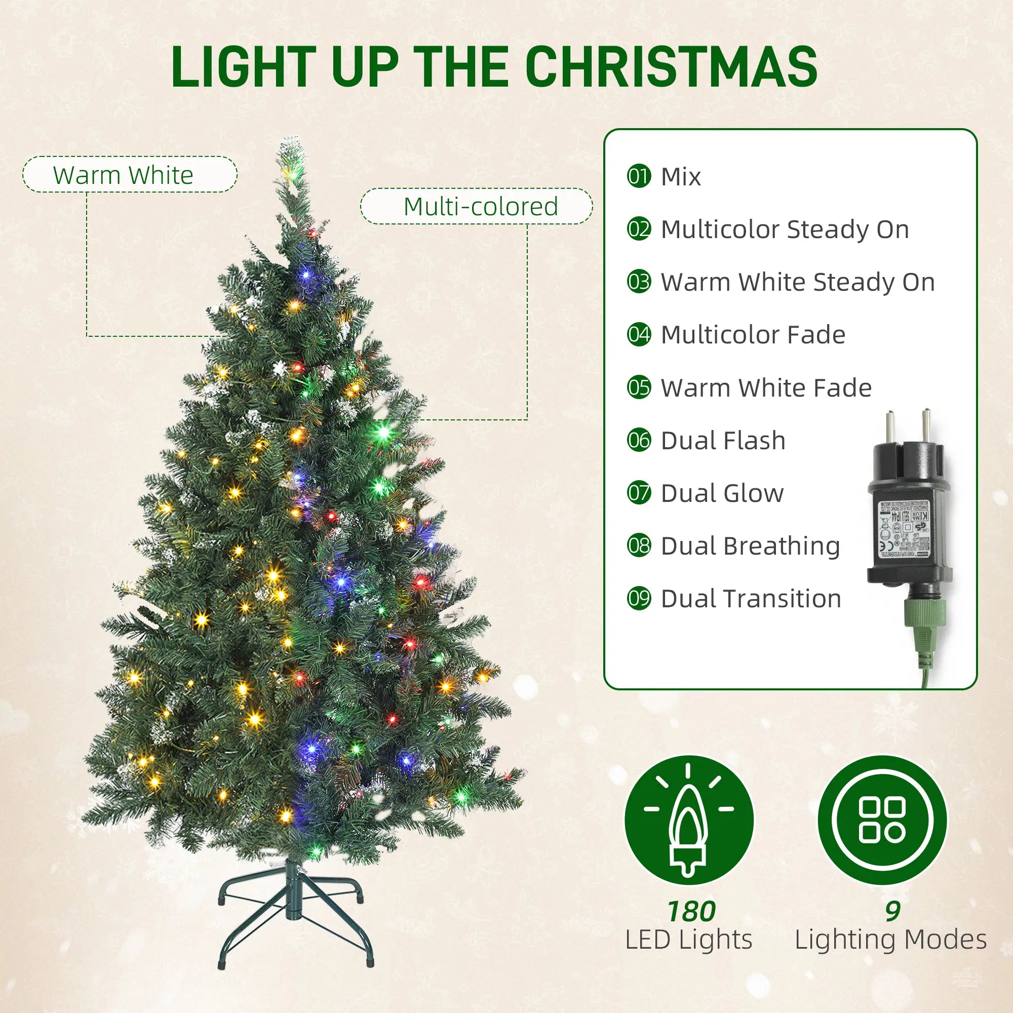 5 ft Frosted Prelit Christmas Tree, Dual Colour LED Light, Hinged, Easy Assembly, Dual Colour Pre Lit Christmas Trees at Gallery Canada