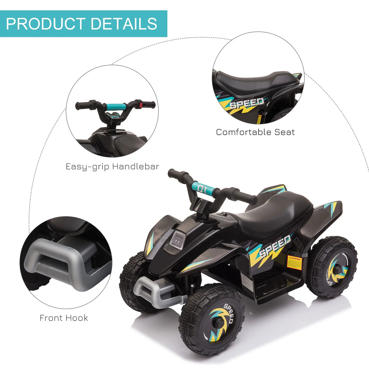 Kids Ride on ATV, 6V Battery Powered, for 18-36 Months, Black