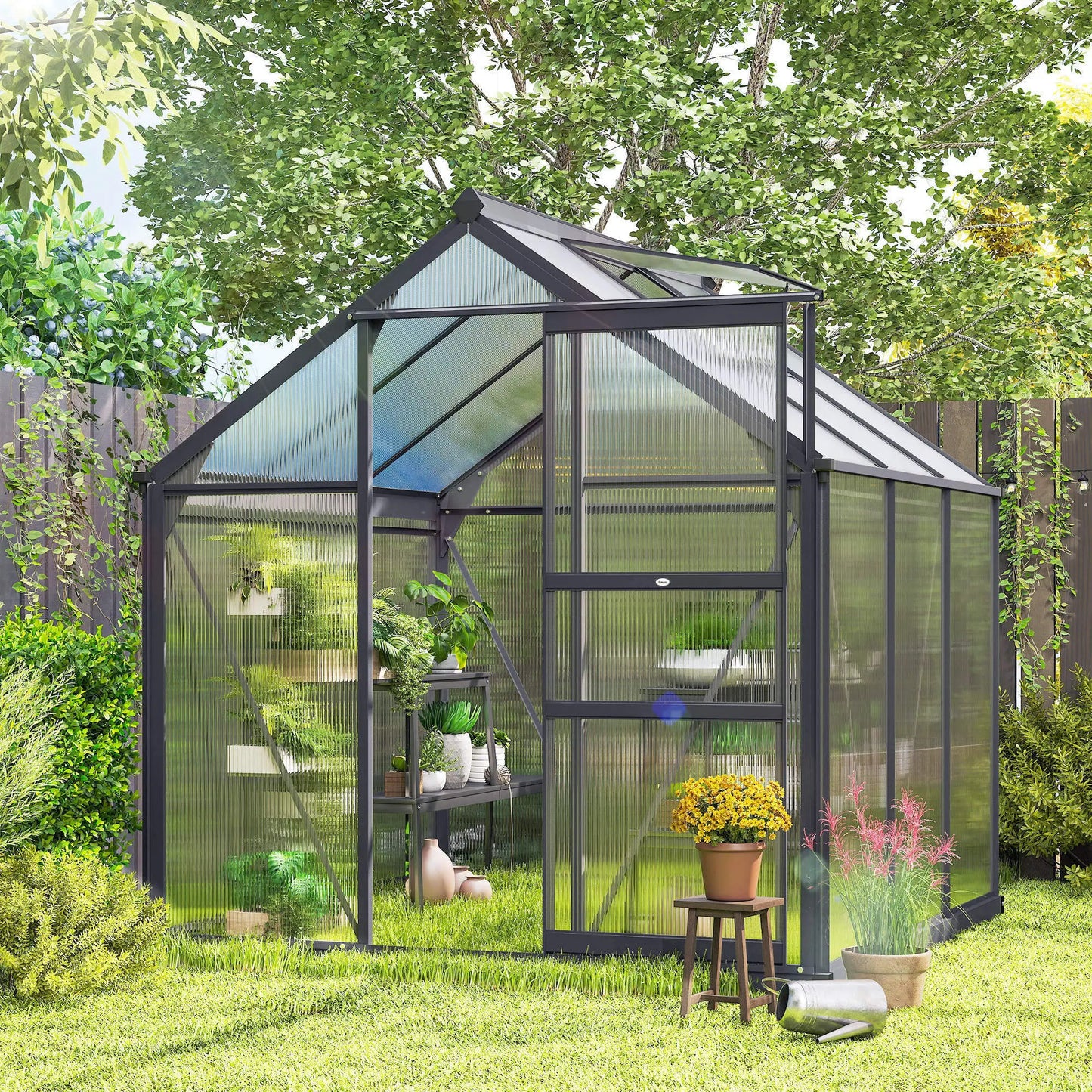 Greenhouse Kit, PC Board with Sliding Door, 6.2' x 6.3' x 6.6', Grey Walk In Greenhouses at Gallery Canada