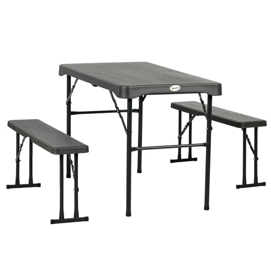 Table de pique-nique pliante avec 2 bancs, ensemble de 3 pièces pour 4, gris foncé