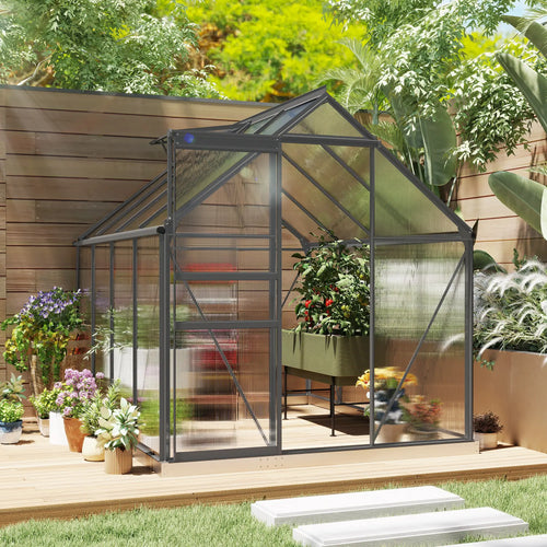 6' x 8' x 6.5' Polycarbonate Greenhouse, Walk-in, Adjustable Roof Vent, Charcoal Grey