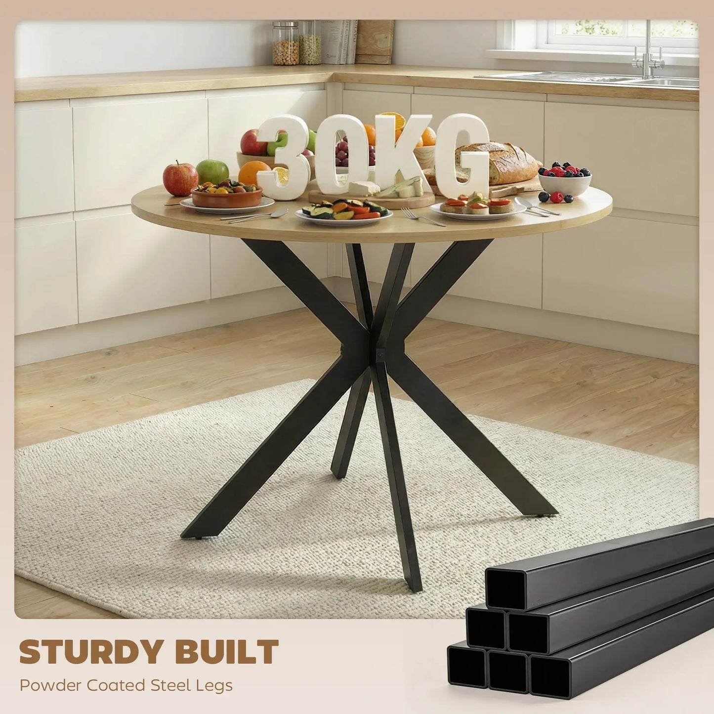 39" Dining Table, Round Kitchen Table, Steel Legs, Wood Grain, Brown Dining Tables at Gallery Canada