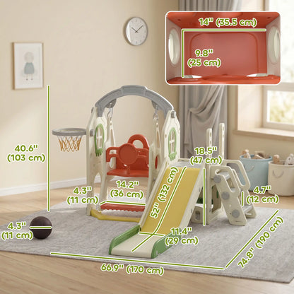 Ensemble de toboggan et balançoire pour tout-petits 5-en-1 avec siège réglable, crème