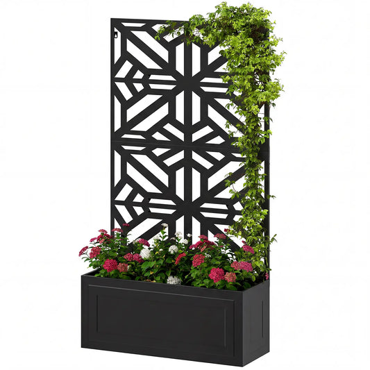 Metal Raised Garden Bed With Trellis For Climbing Plants, 53x22x66 In Galvanized Planter Boxes Black at Gallery Canada