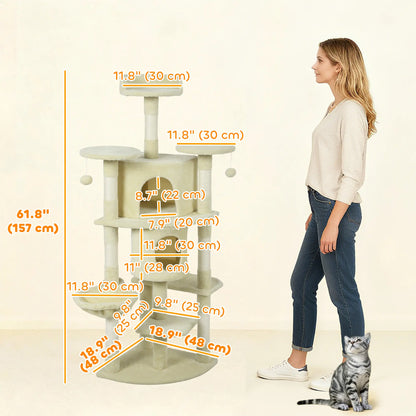 62" Cat Tree, Scratching Post, 2 Condos, Hammock, Perches, Beige Multi-Level Cat Towers at Gallery Canada