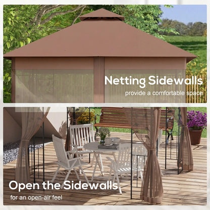 10'x10' Dark Brown Steel Patio Gazebo, Soft-Top Sun Shelter, Dark Brown Gazebos at Gallery Canada
