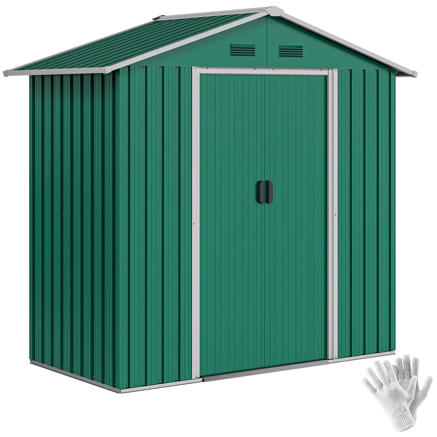6.5x3.5ft Metal Garden Shed, Outdoor Tool Storage, Double Sliding Doors, Vents, Green Sheds Green at Gallery Canada