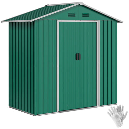 6.5x3.5ft Metal Garden Shed, Outdoor Tool Storage, Double Sliding Doors, Vents, Green Sheds Green at Gallery Canada