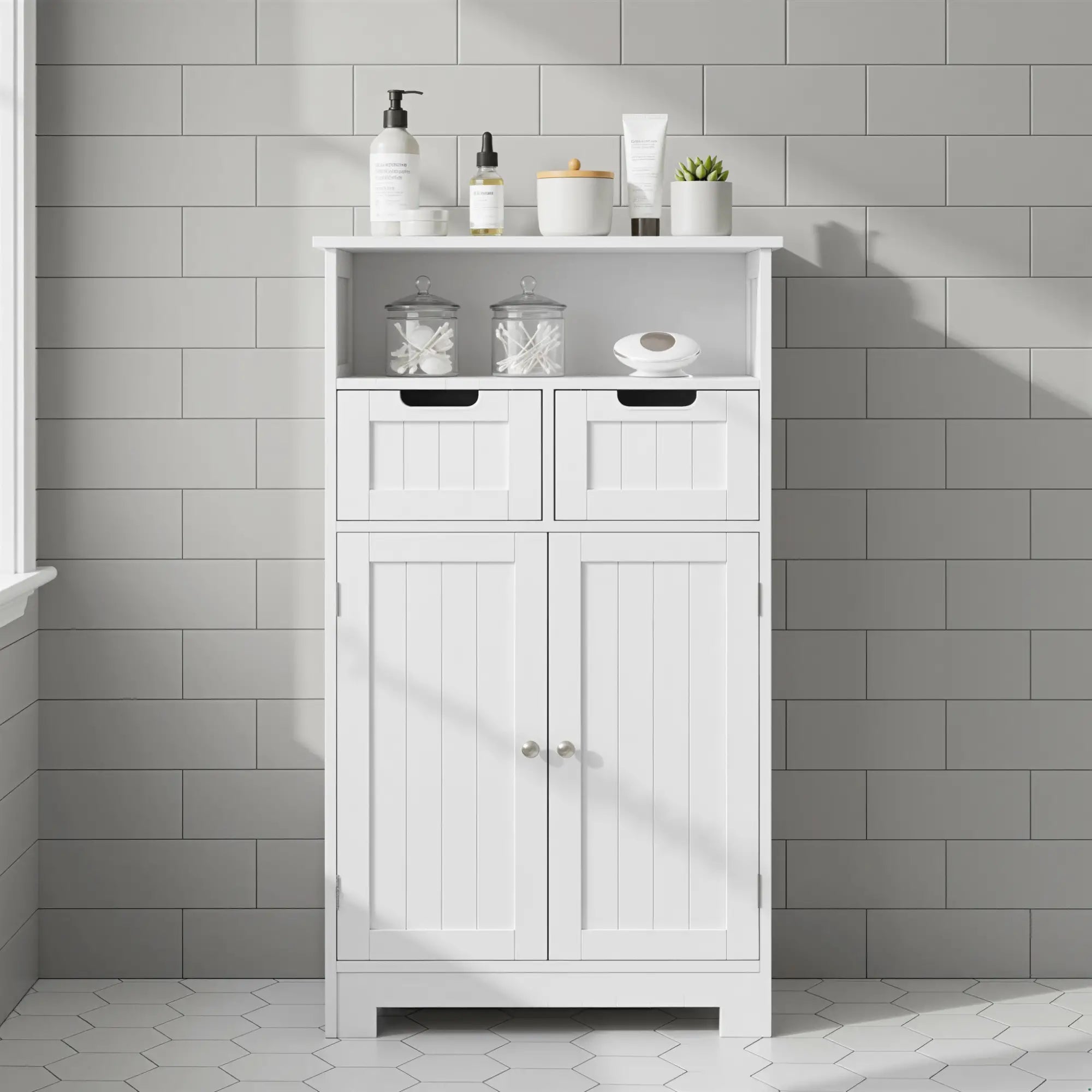 Freestanding Bathroom Cabinet, Adjustable Shelf, Drawers, Small, White Bathroom Cabinets at Gallery Canada