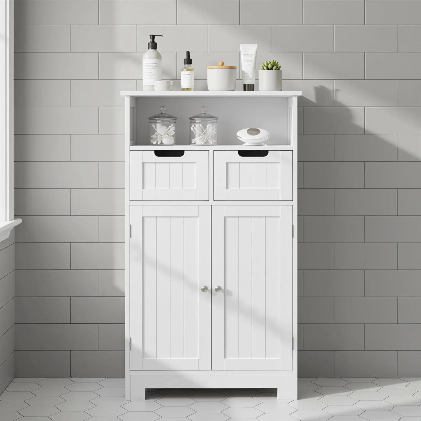 Freestanding Bathroom Cabinet, Adjustable Shelf, Drawers, Small, White Bathroom Cabinets at Gallery Canada