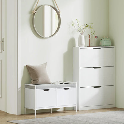 Narrow Shoe Cabinet 3 Flip Drawers, 31.5"W x 6.7"D x 42.5"H, White Shoe Storage Cabinets & Racks at Gallery Canada
