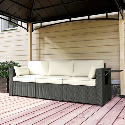 3 Seater Wicker Patio Sofa, 6" Thick Cushions, Cream White Patio Furniture Sets at Gallery Canada