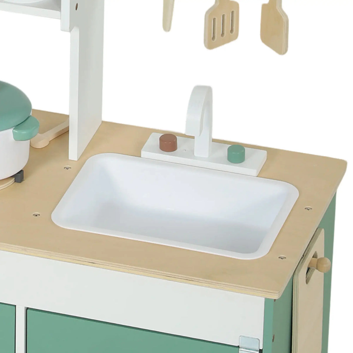 Wooden Play Kitchen Set, 19PCs, Ages 3-6, Green