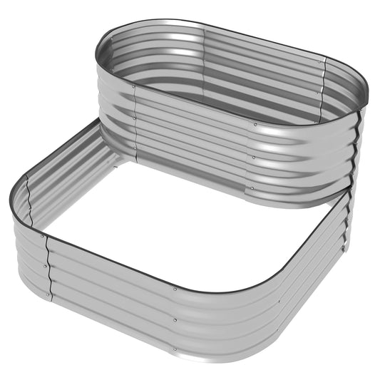 3.4'x3.4'x1' Outdoor Raised Garden Bed, 2-Tier Planter Box, Galvanized Galvanized Planter Boxes Silver at Gallery Canada