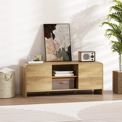 TV Stand For 55 Inch TV, Natural Wood Entertainment Center With 2 Cabinets TV Stands at Gallery Canada