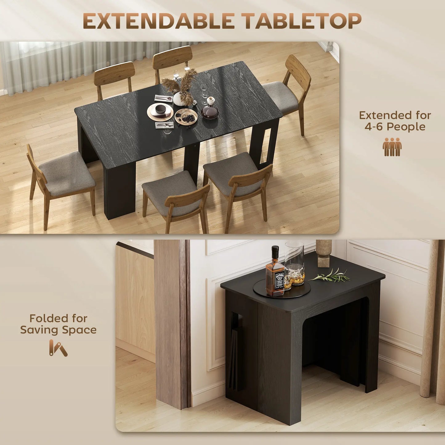 Extendable Dining Table, Expandable Kitchen Table, Seats 6, Distressed, Black Dining Tables at Gallery Canada