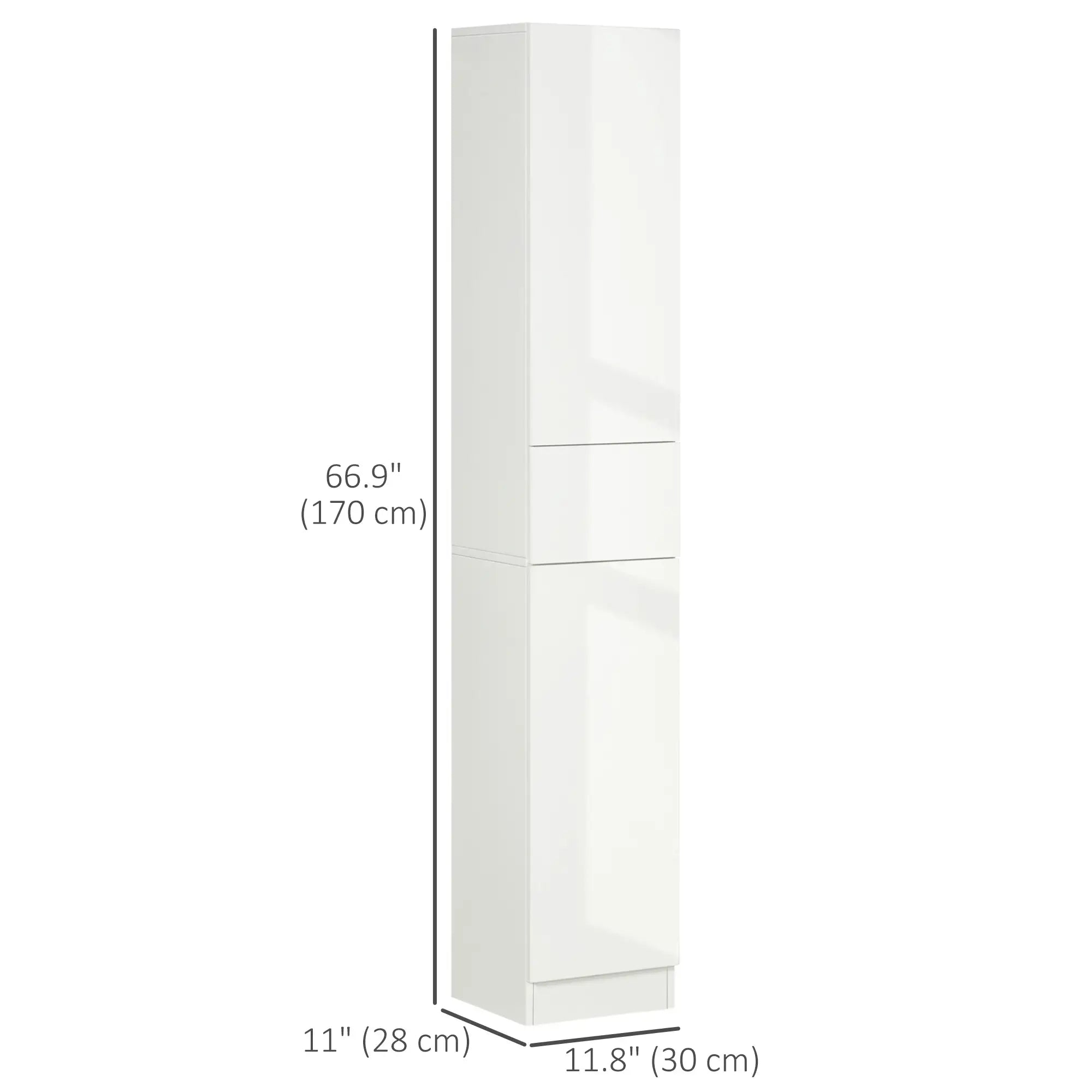 Tall Narrow Bathroom Cabinet with Doors, Drawer, Adjustable Shelves, High Gloss, White Bathroom Cabinets at Gallery Canada