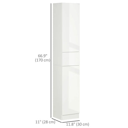 Tall Narrow Bathroom Cabinet with Doors, Drawer, Adjustable Shelves, High Gloss, White Bathroom Cabinets at Gallery Canada