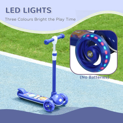 Trottinette pour enfants à 3 roues, hauteur ajustable, frein à arrière, lumière LED, guidon en TPE, bleu