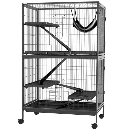 5-Tier Rolling Small Animal Cage, Deluxe Guinea Pig Cage, Ferret Cage for Mink Chinchilla Kitten Rabbit, Grey - Gallery Canada