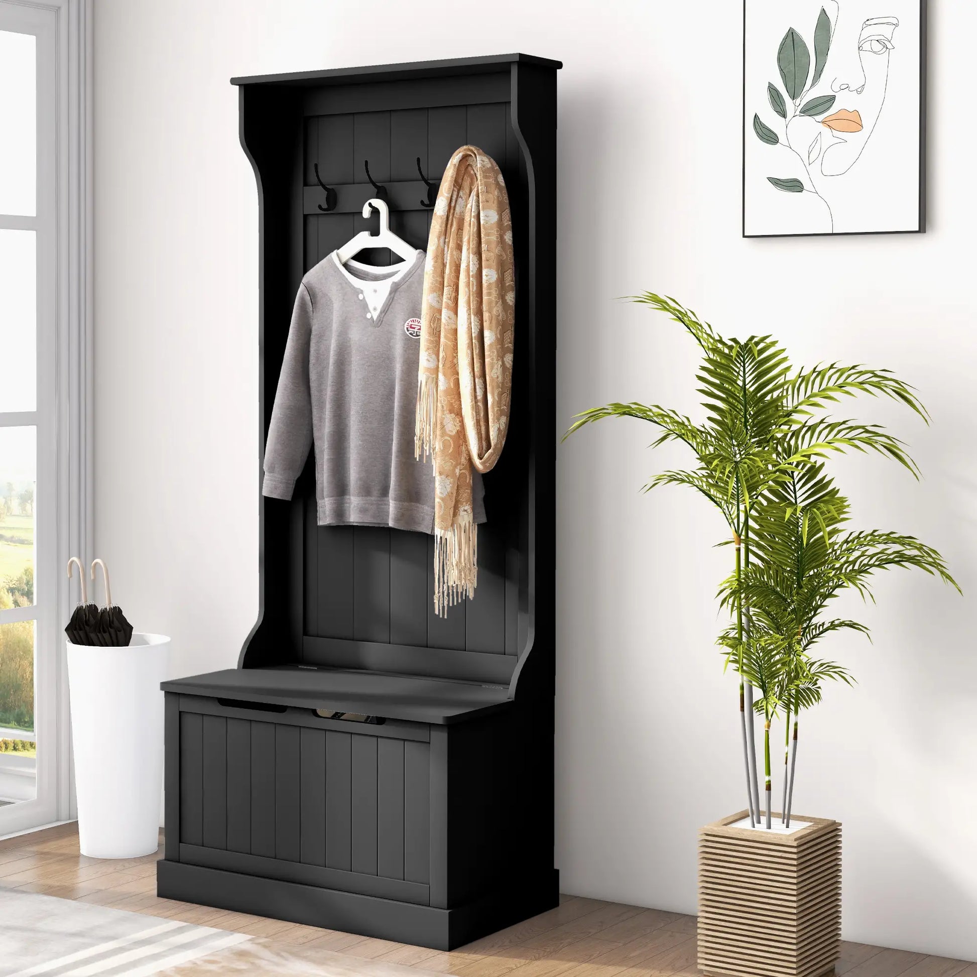 3-In-1 Hall Tree, Coat Rack, Shoe Storage, Bench Seat, Black Clothing Storage at Gallery Canada
