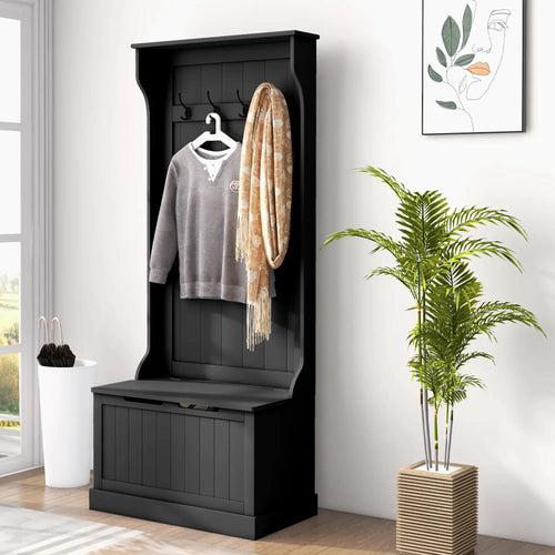 3-In-1 Hall Tree, Coat Rack, Shoe Storage, Bench Seat, Black