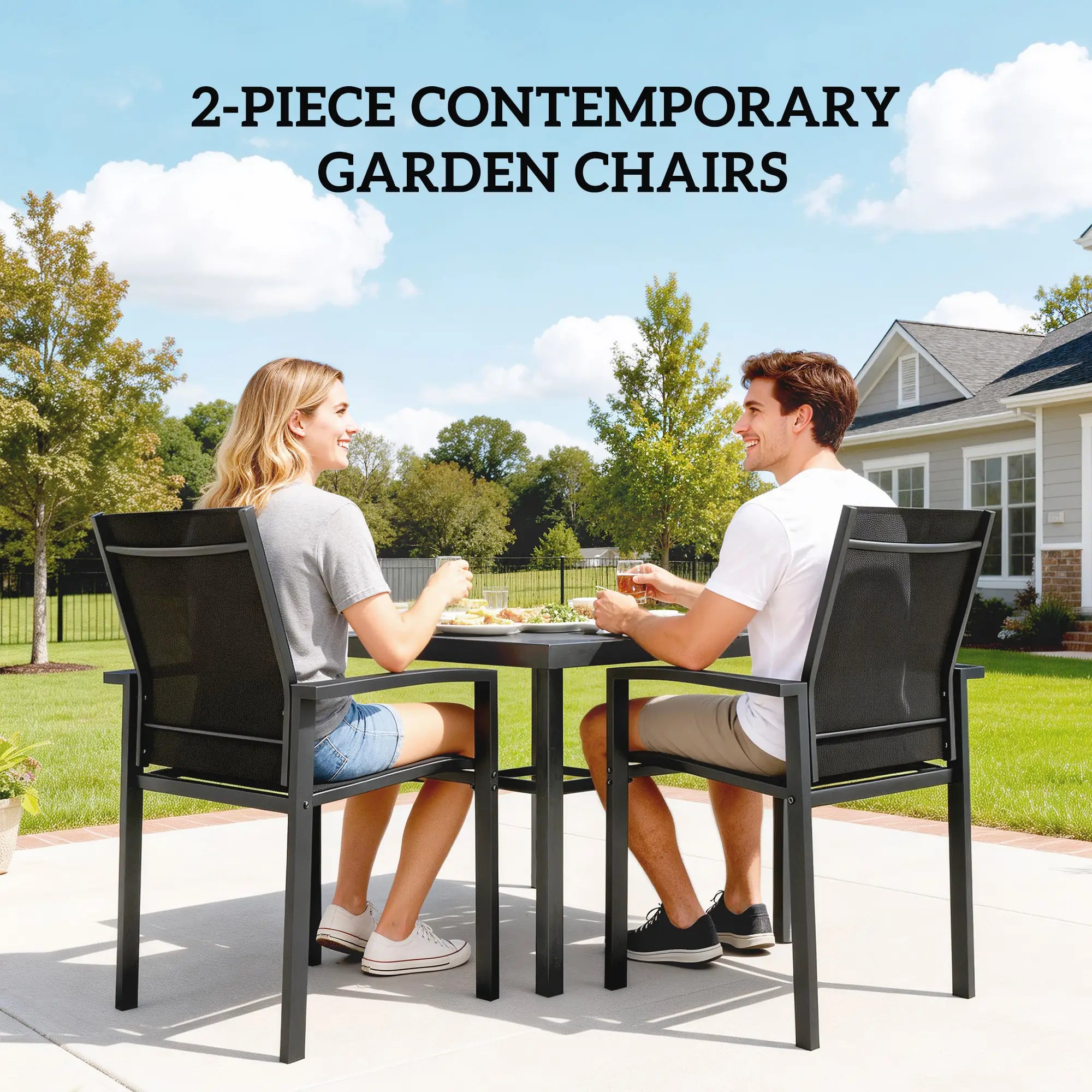 Stackable Outdoor Garden Chairs, Set of 2, Black Patio Chairs at Gallery Canada