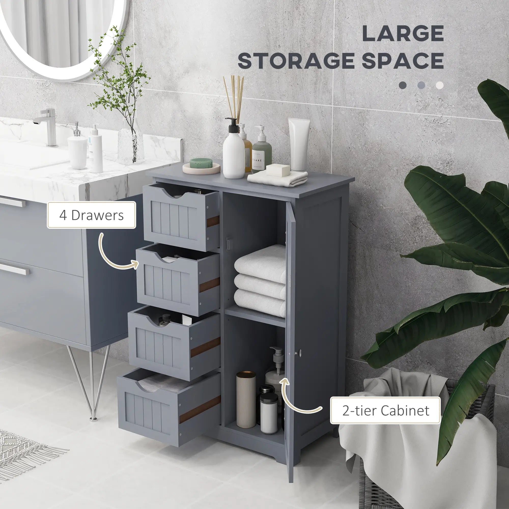 Bathroom Storage Cabinet, Adjustable Shelf, 4 Drawers, Grey Bathroom Cabinets at Gallery Canada