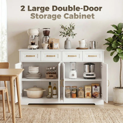 Sideboard Buffet Cabinet, 55" Modern Farmhouse, 4 Drawers, 4 Doors