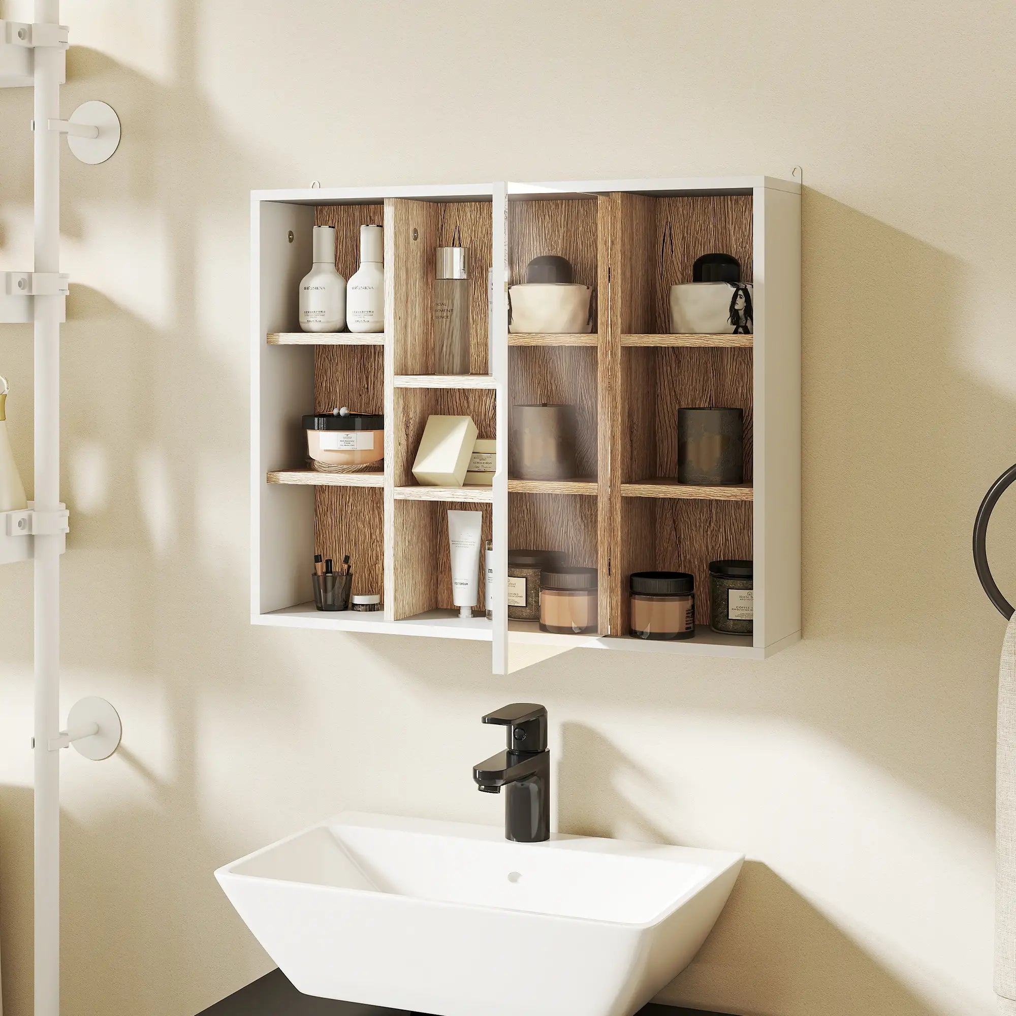 Wall-Mounted Medicine Cabinet with Mirror, Over Toilet Vanity, Oak, White Mirror Medicine Cabinets at Gallery Canada
