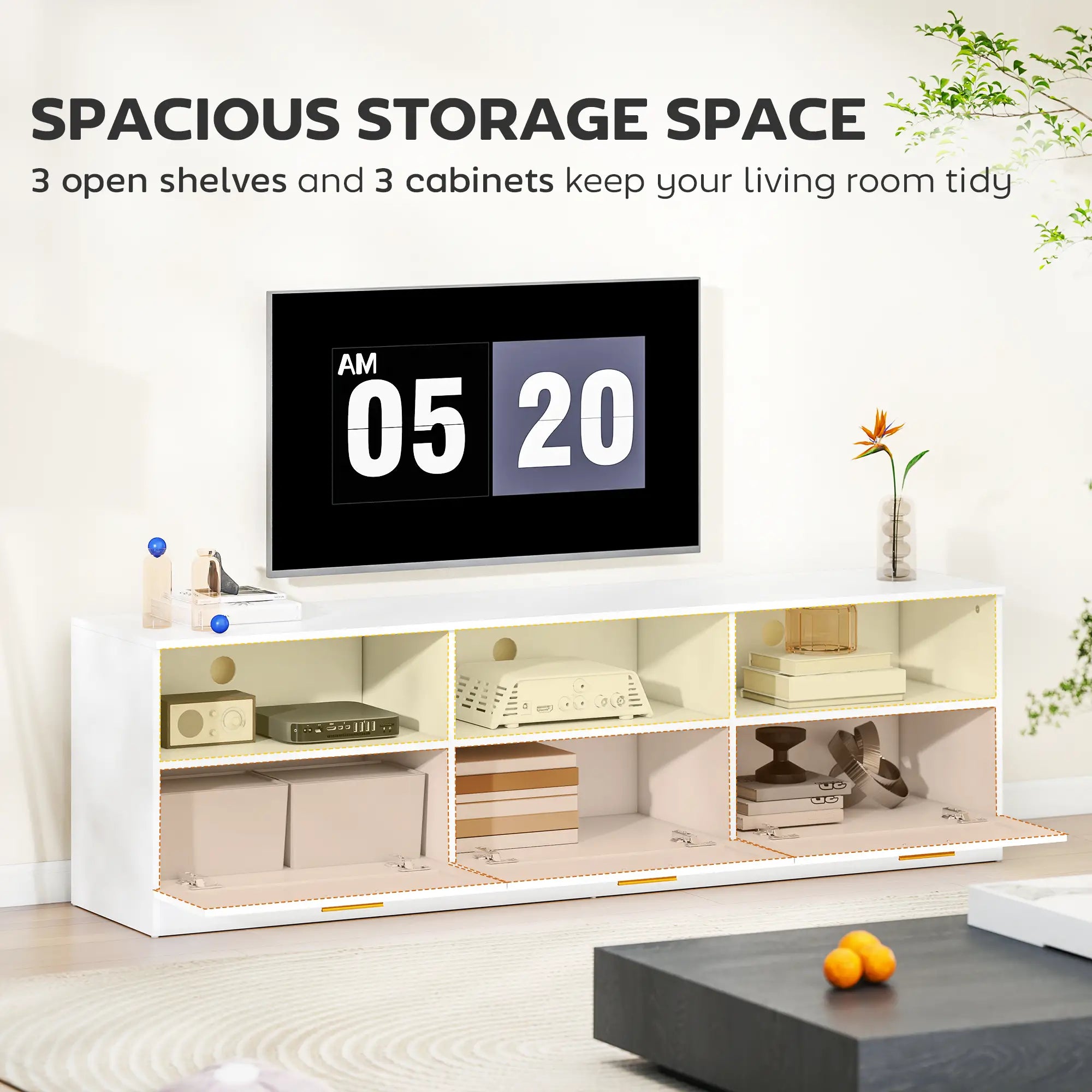 TV Stand with Storage, Entertainment Center, 85 Inch, White TV Stands at Gallery Canada