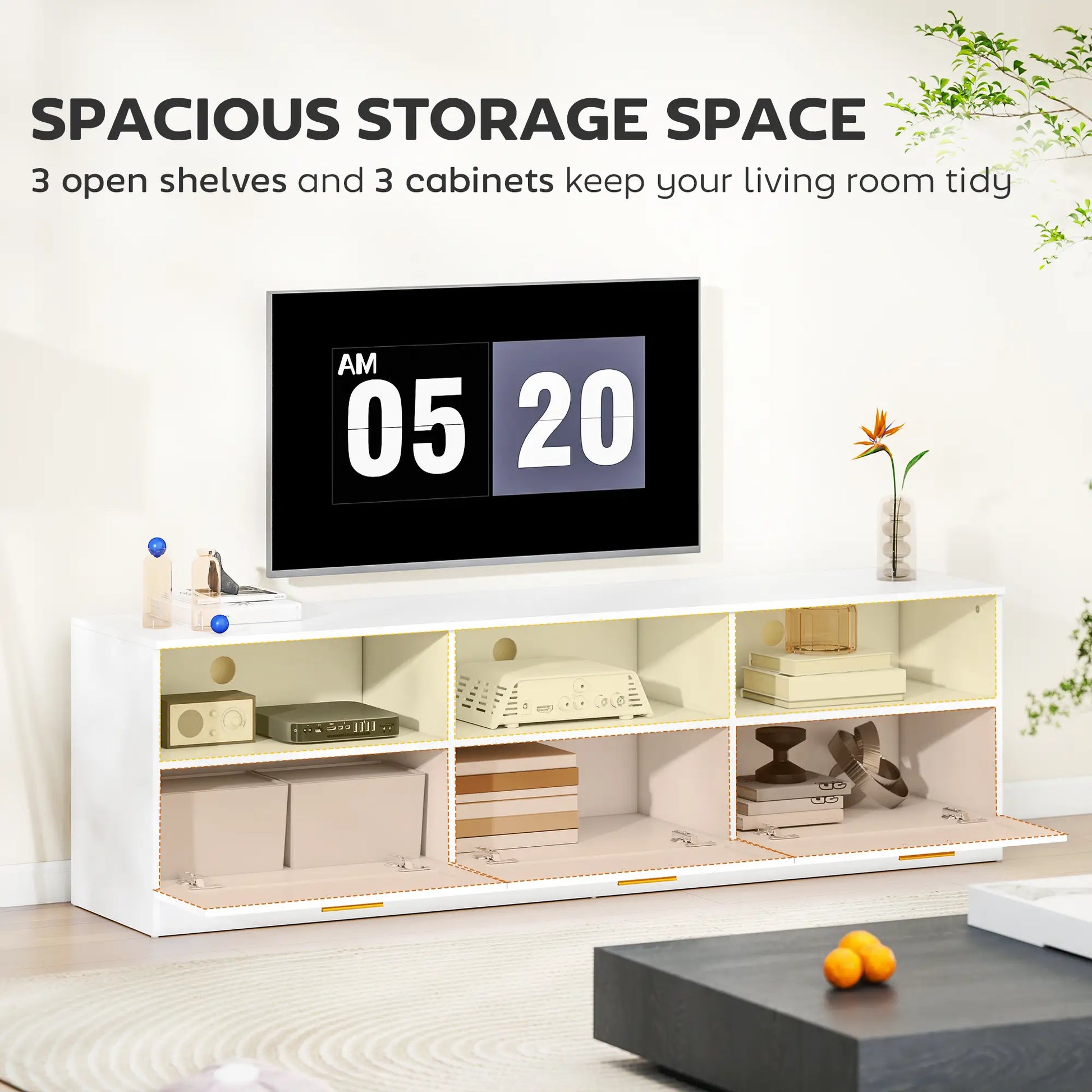 TV Stand with Storage, Entertainment Center, 85 Inch, White TV Stands at Gallery Canada