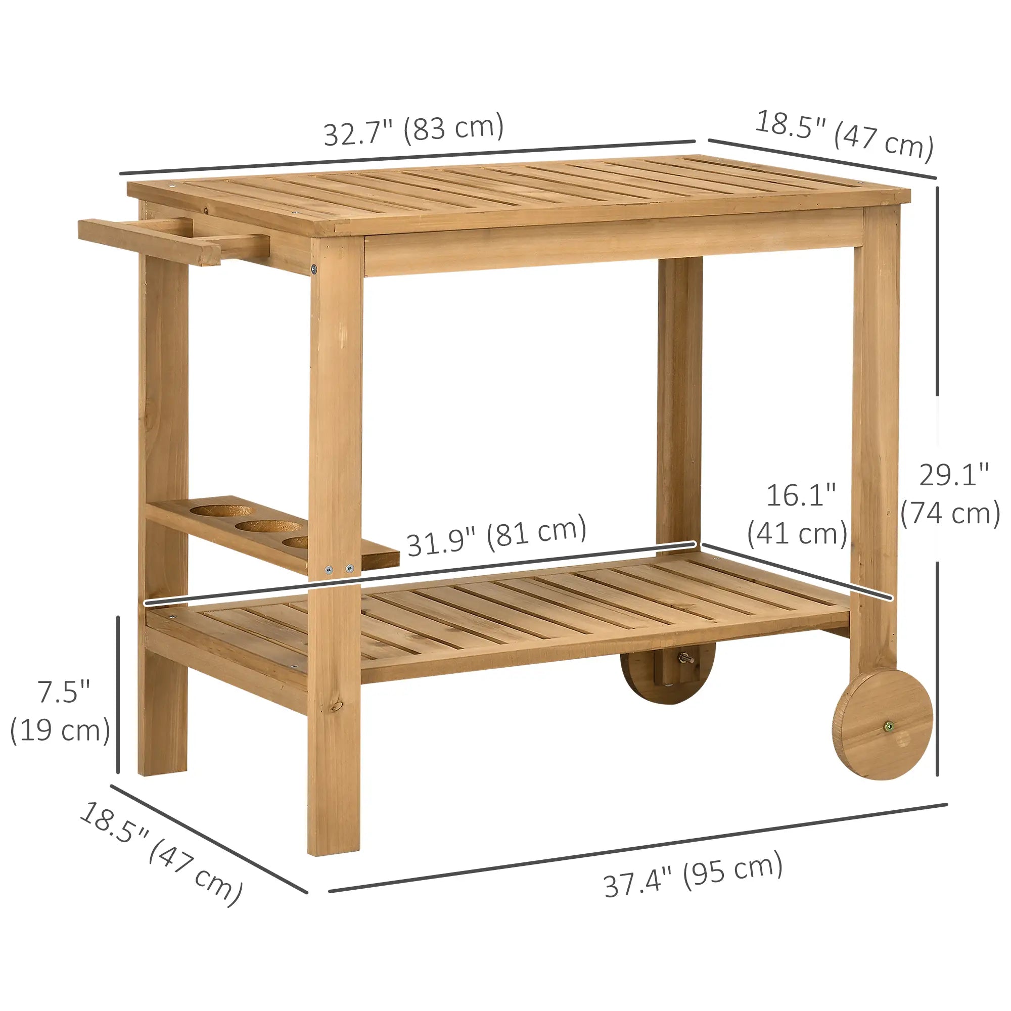 Outdoor Bar Cart, Wood Rolling Serving Cart, 2 Shelves, Wine Bottle Holders Cooler Boxes at Gallery Canada