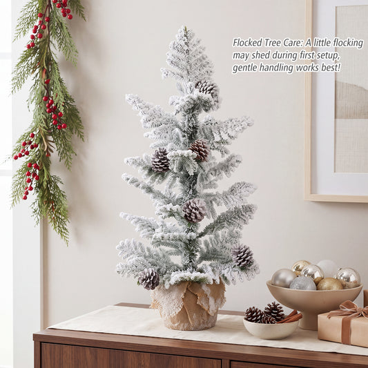 3FT Mini Tabletop Christmas Tree, Snow Flocked Palm PE Leaves, Green Christmas Tree Green at Gallery Canada