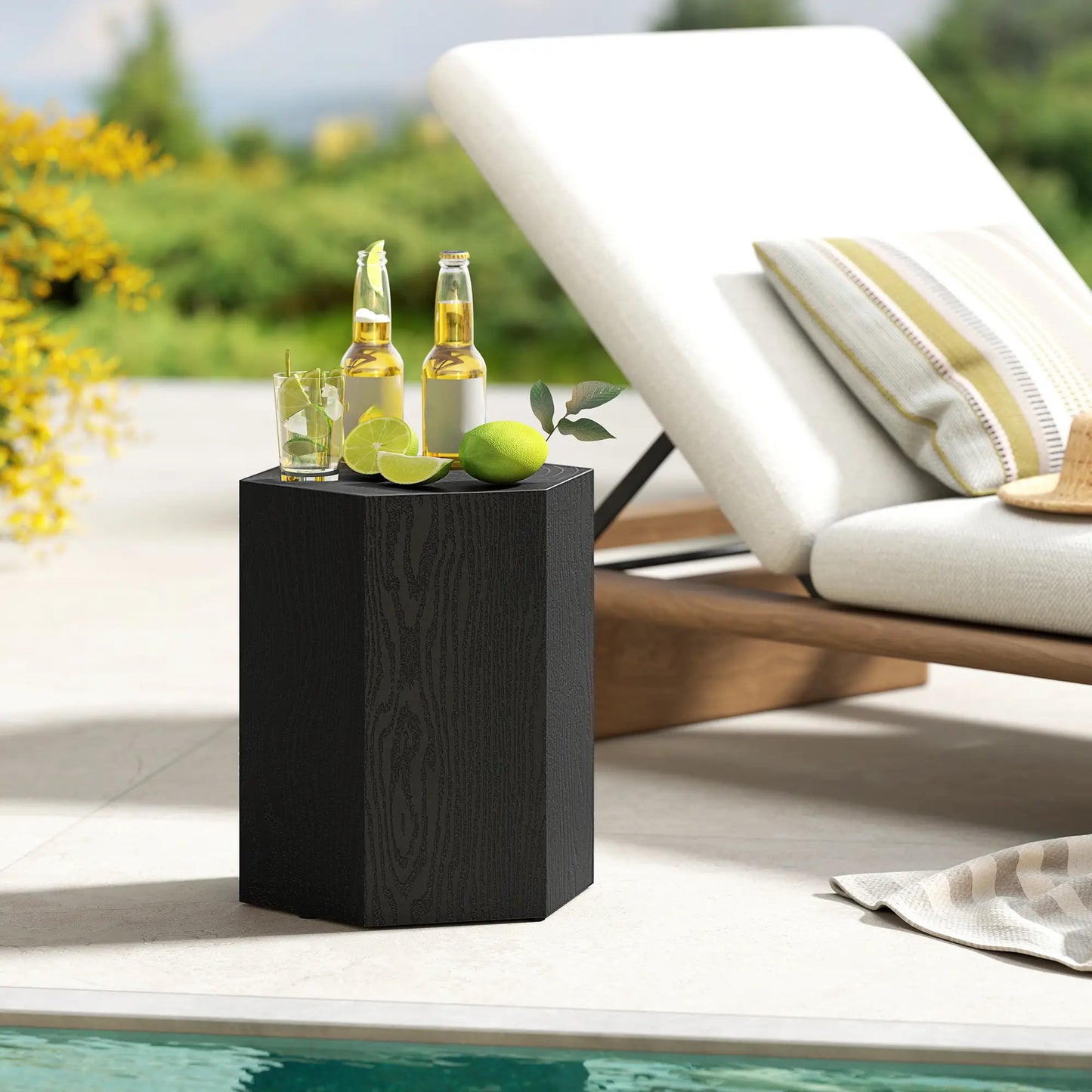 Hexagonal Side Table, Small with 4 Adjustable Feet, Indoor Outdoor, Black Side Tables at Gallery Canada